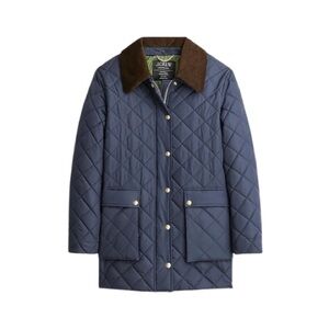 J. Crew Heritage Quilted Barn Jacket in Navy with Chocolate Collar
